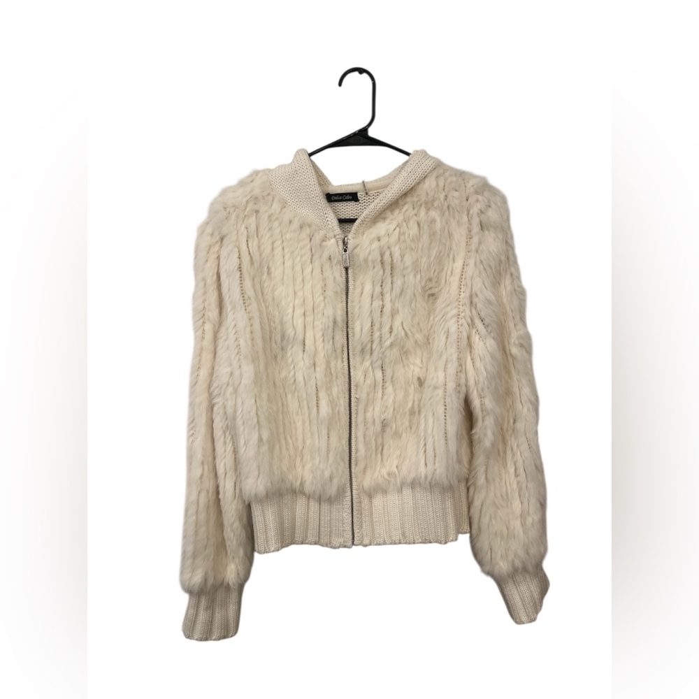Y2K Rare Dolce Cabo Real Fur Knit‎ Zip-Up Hoodie Jacket